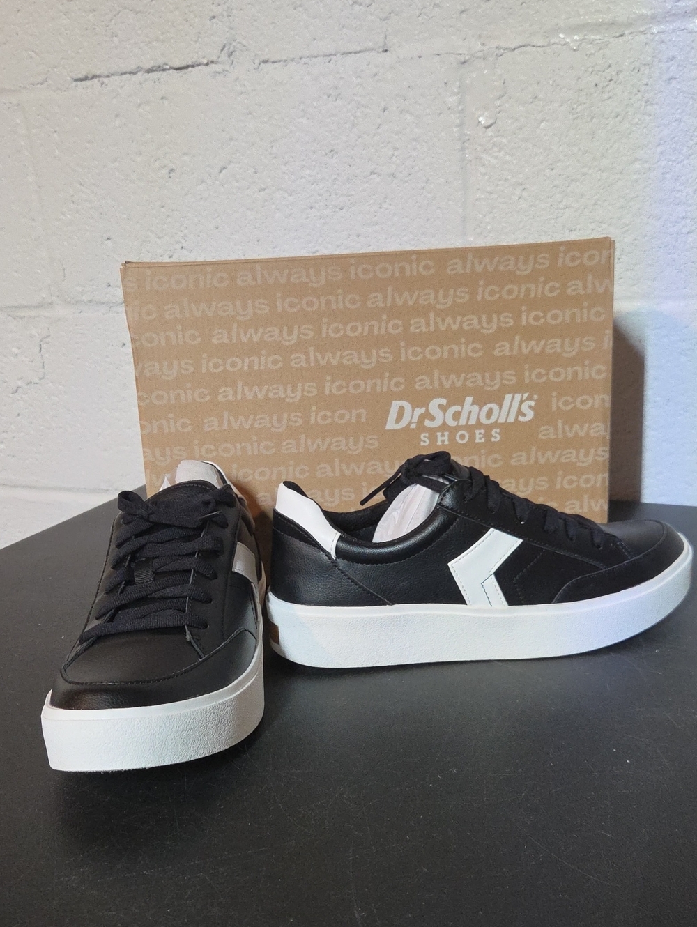 Dr. Scholl's Madison Black and White Low-Top Sneakers with Contrast Chevron